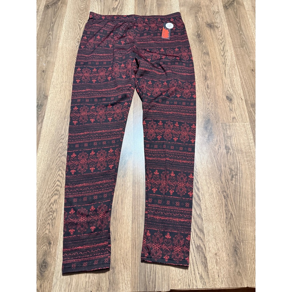 Shosho Pants Women Size 2X Red Leggings Tribal Damask Print Leggings
